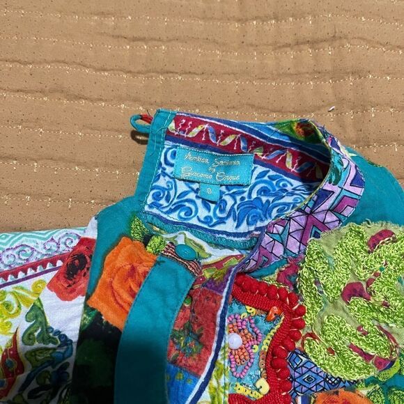 Antica sartaria sleeveless top dress 8 patch work fringe hem - Picture 8 of 8